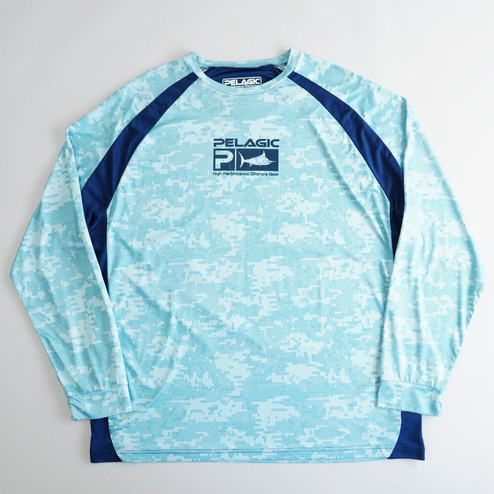 Pelagic VaporTek Fishing Shirt Lightweight Breathable Camo Blue Men Sz XXL